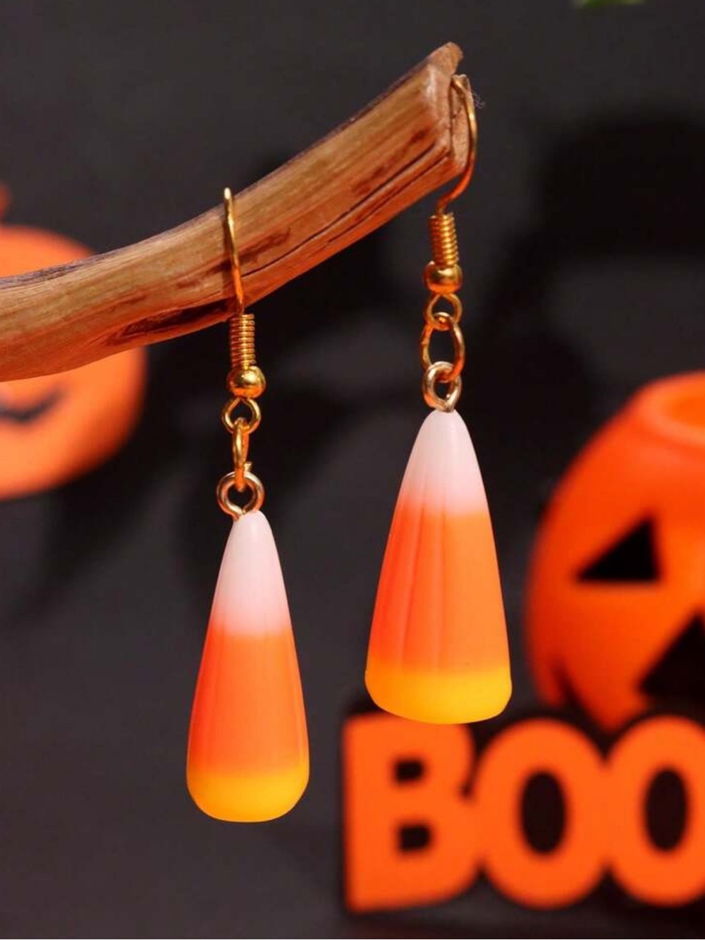 Halloween Candy Corn Drop Earrings - Orange
